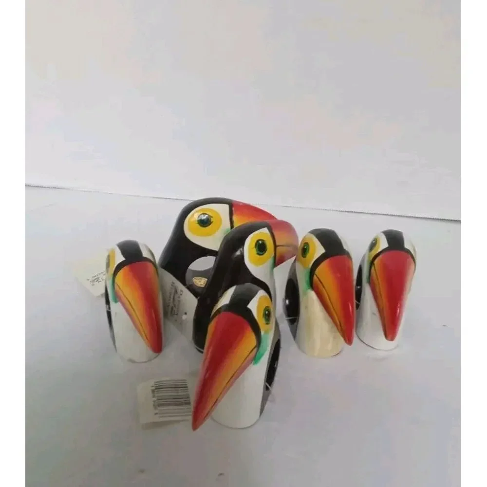 Handcrafted Wooden Toucan‎ Napkin Rings Set of 6 Tropical Bird Table Decor